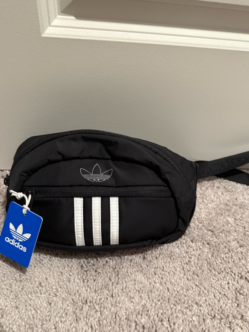 adidas Black Waist Pack with White Three-Stripes